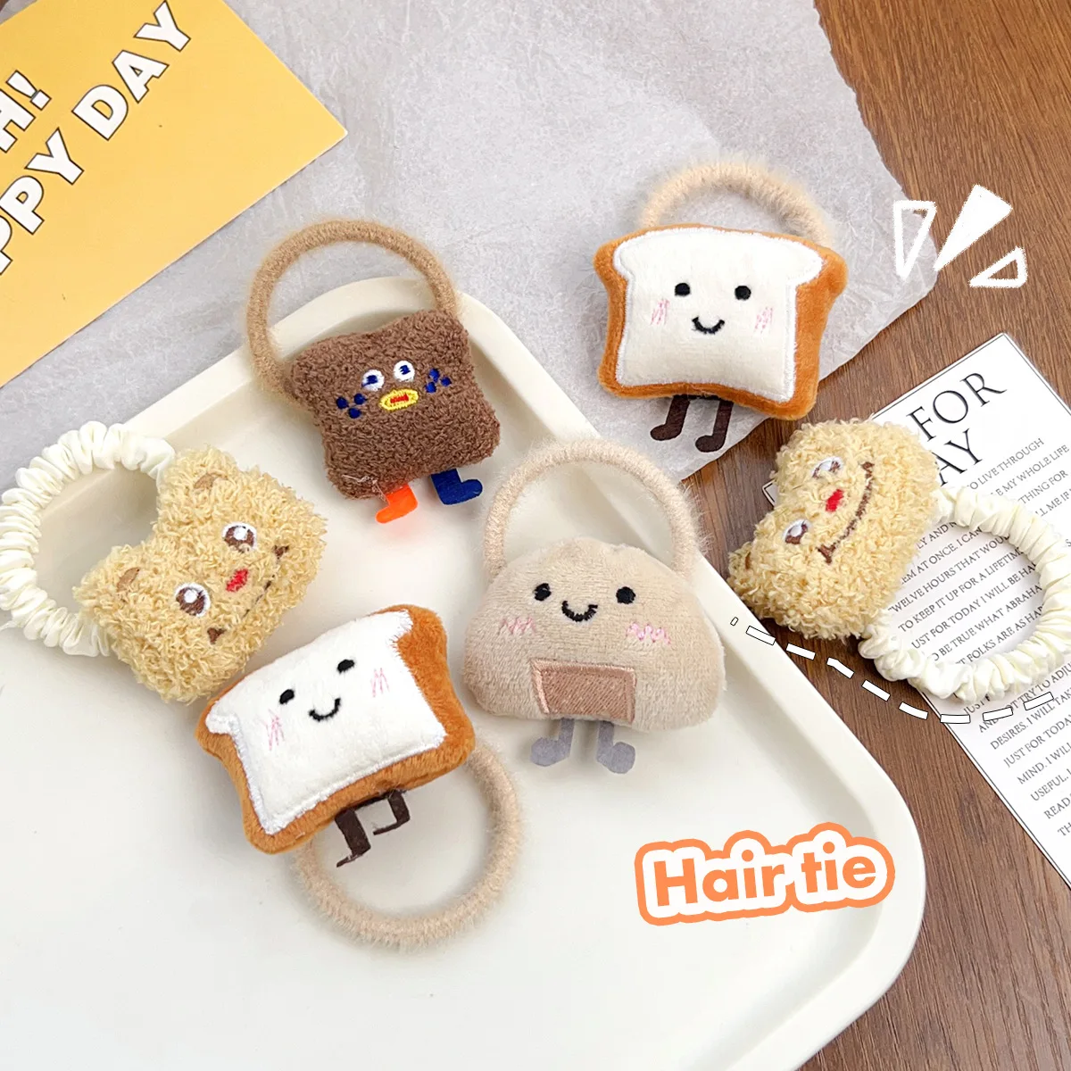 Cartoon rice ball bread hair rope, female ball head tie hair rope, cute rubber band does not hurt hair, children's hair band headgear