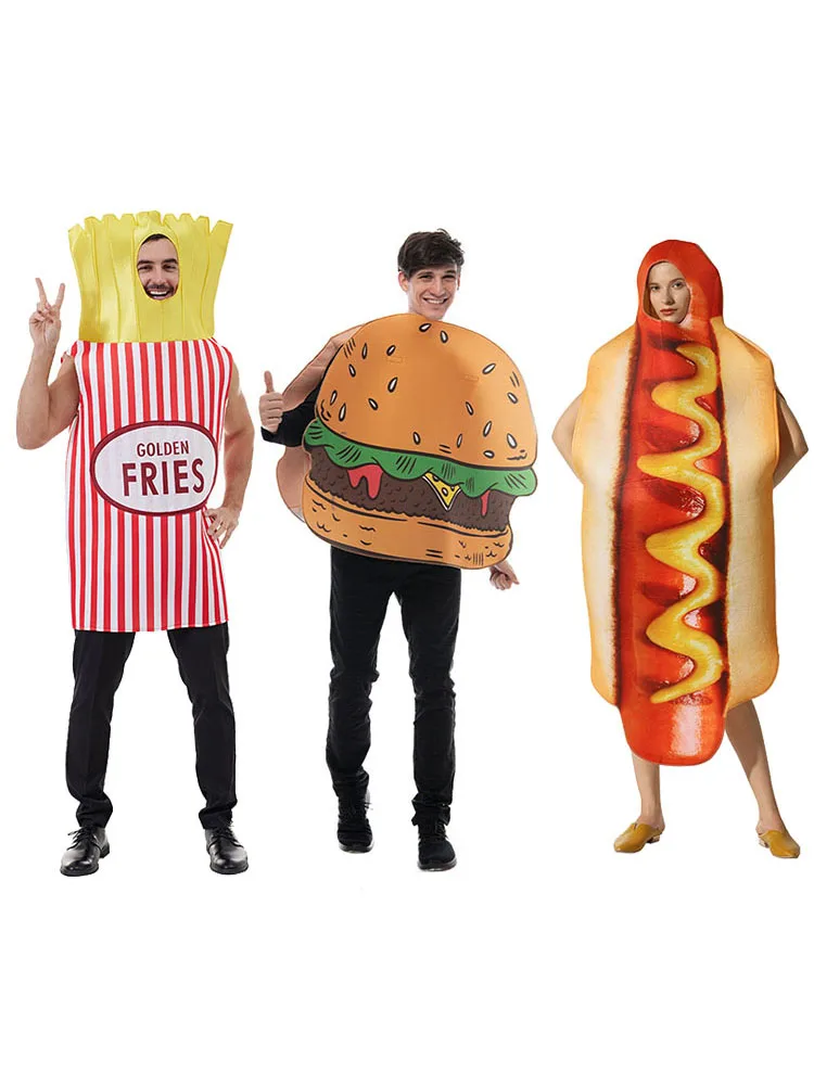 

loween Adult Costume Par Cany Annual Meeting Funny Food Dr up Burger French Fries Hot Dog Costume Polyester