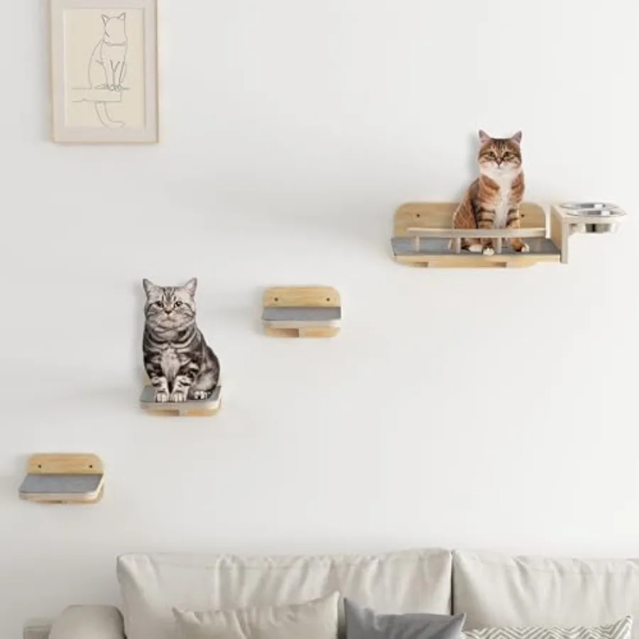 

Meidok Cat Wall Furniture, Cat Wall Shelves, Dog Proof Cat Feeding Station with 3 Wide Wall Steps and 2pices 304 Stainless Stee