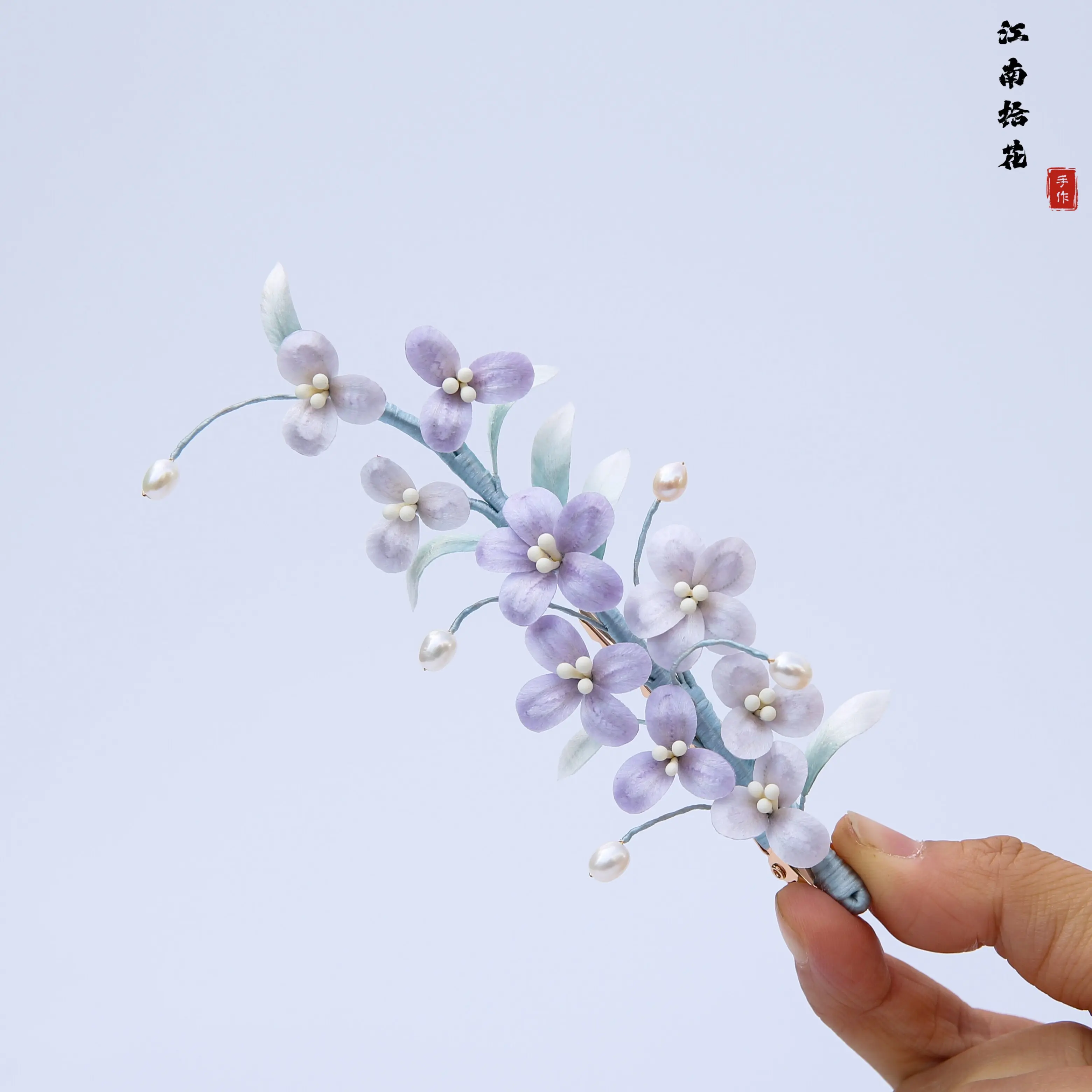 Handmade Intangible Heritage Silk Ronghua Side Hair Clip Pair, Daily Bun Updo Hair Ornament for Hanfu Qipao