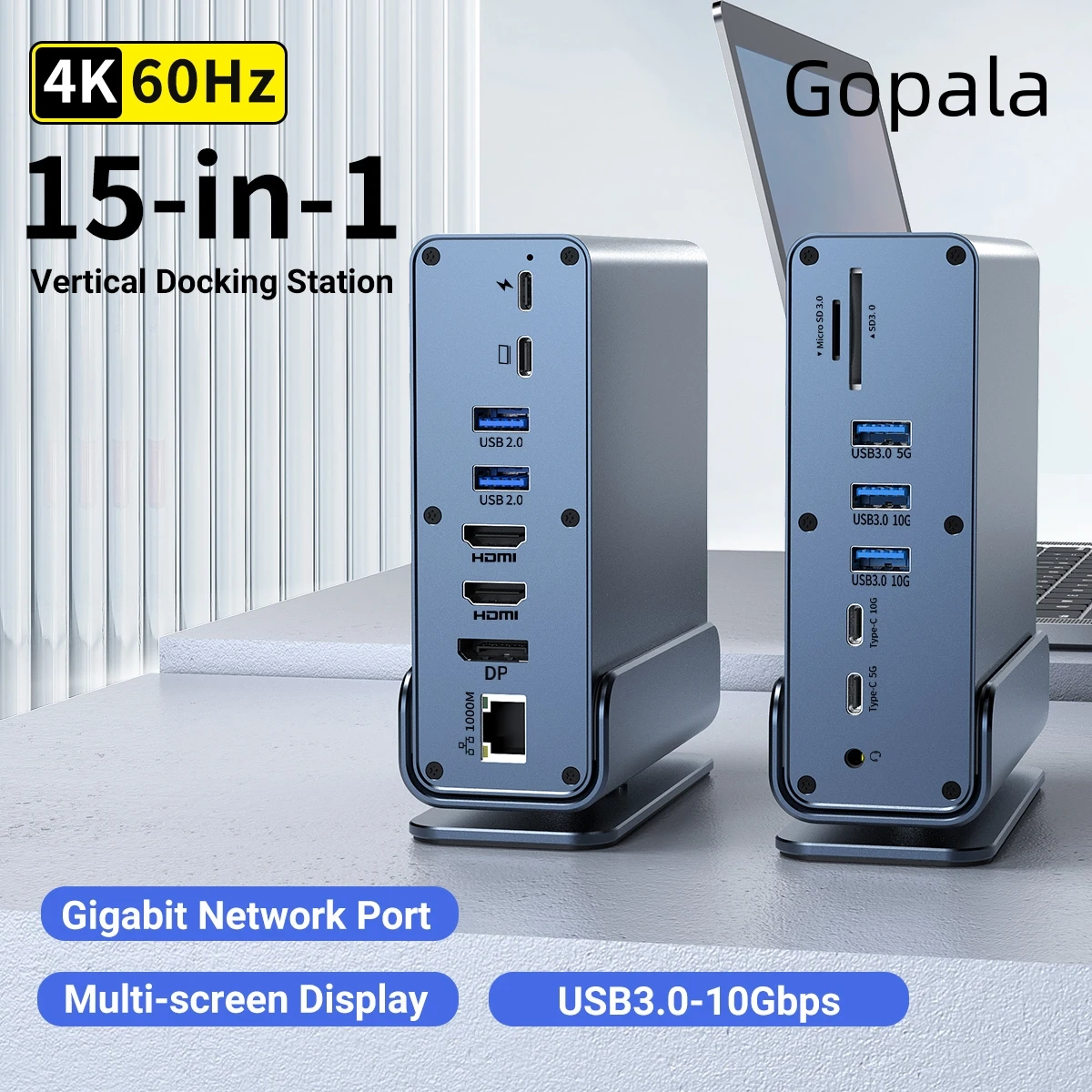 

Gopala 15-in-1 USB C Hub Laptop Dock Docking Station Triple 4K Display Dual HDMI, DP for Surface Dell, HP, Lenovo