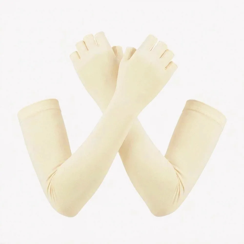 Elastic Ice Cooling Arm Sleeves Quick Dry Polyester Half Finger Gloves Breathable Lightweight Sun Protection Arm Cover Cycling