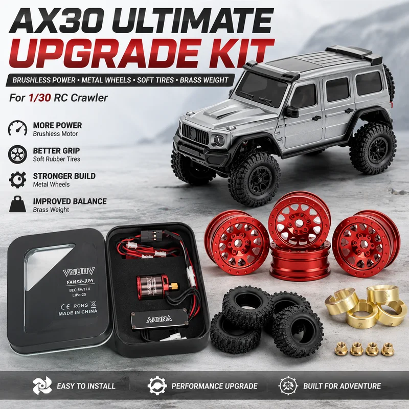 AX30 or C8842 Ultimate Upgrade Kit Brushless Motor ESC Metal Wheels Tires Brass Weight for 1/30 RC Crawler