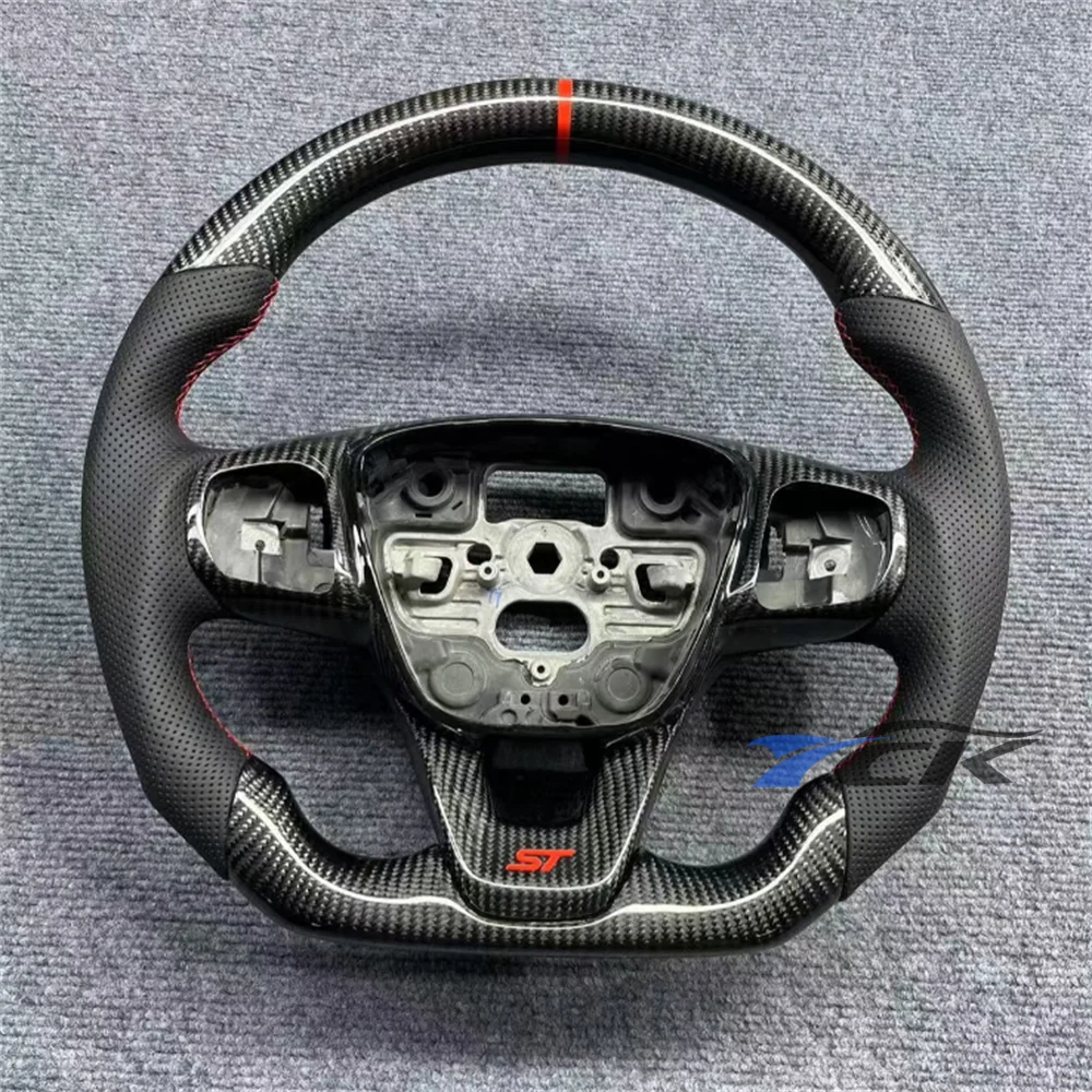 

Индивидуальное черное кожаное рулевое колесо из углеродного волокна с красной полосой на 2015, 2016, 2017, 2018, автомобильные аксессуары Ford Focus