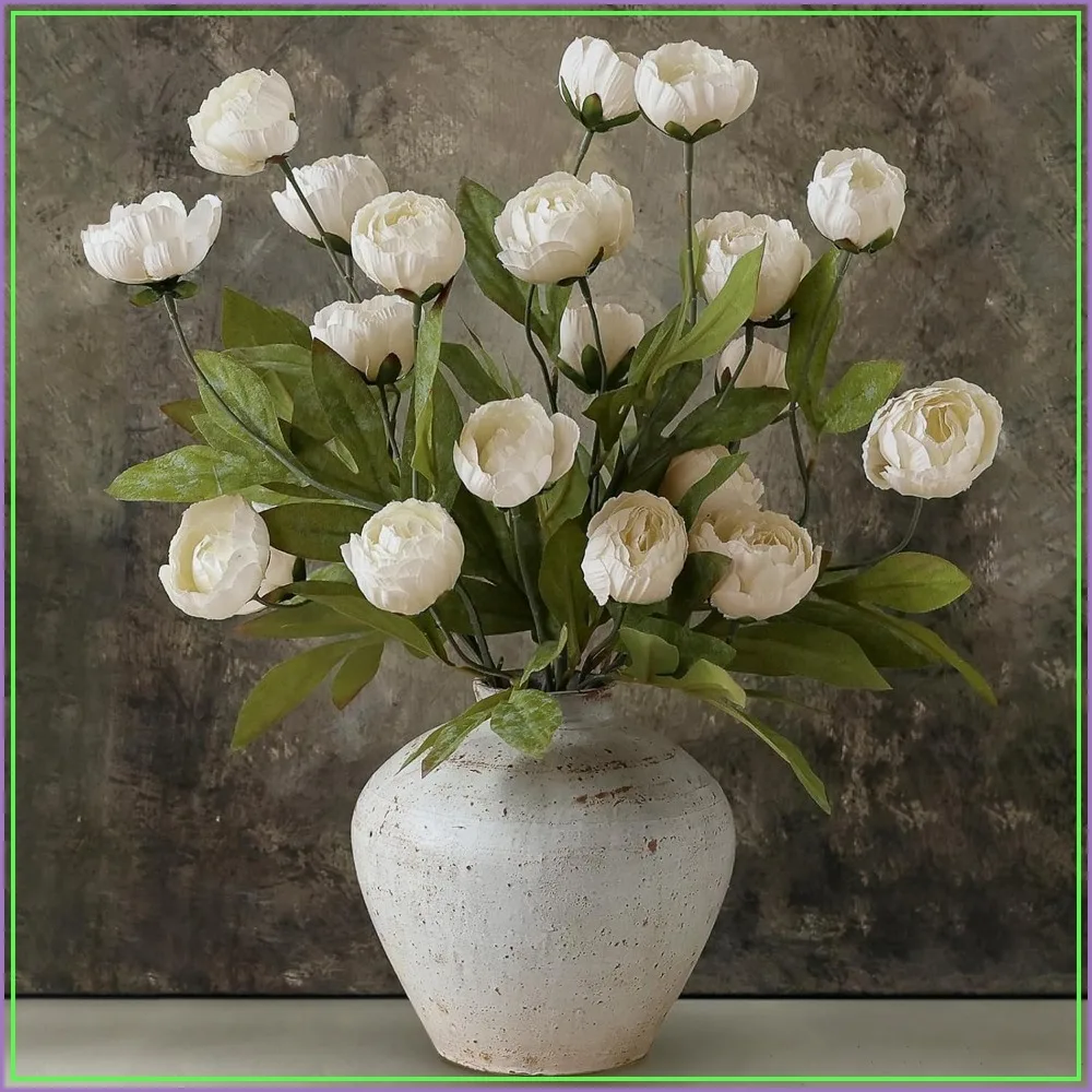 

27" 12 Pcs Faux Silk Peony Artificial Flowers Bulk for Vase, Fake Peonies Branches DIY Wedding Centerpieces Decor Cream