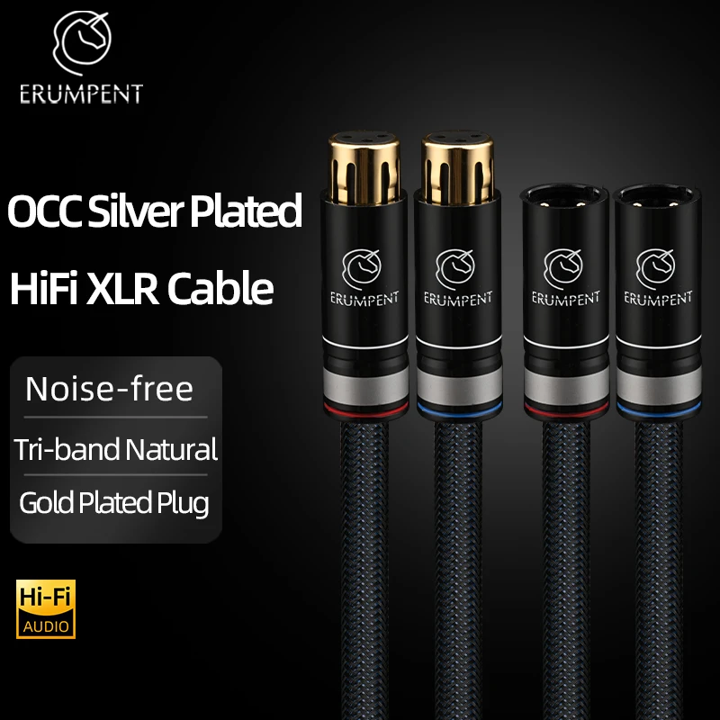 ERUMPENT One Pair XLR Microphone Audio Cable OCC Silver Conductor 3 Pin Balanced 2XLR Speaker Cable Male to Female Cable