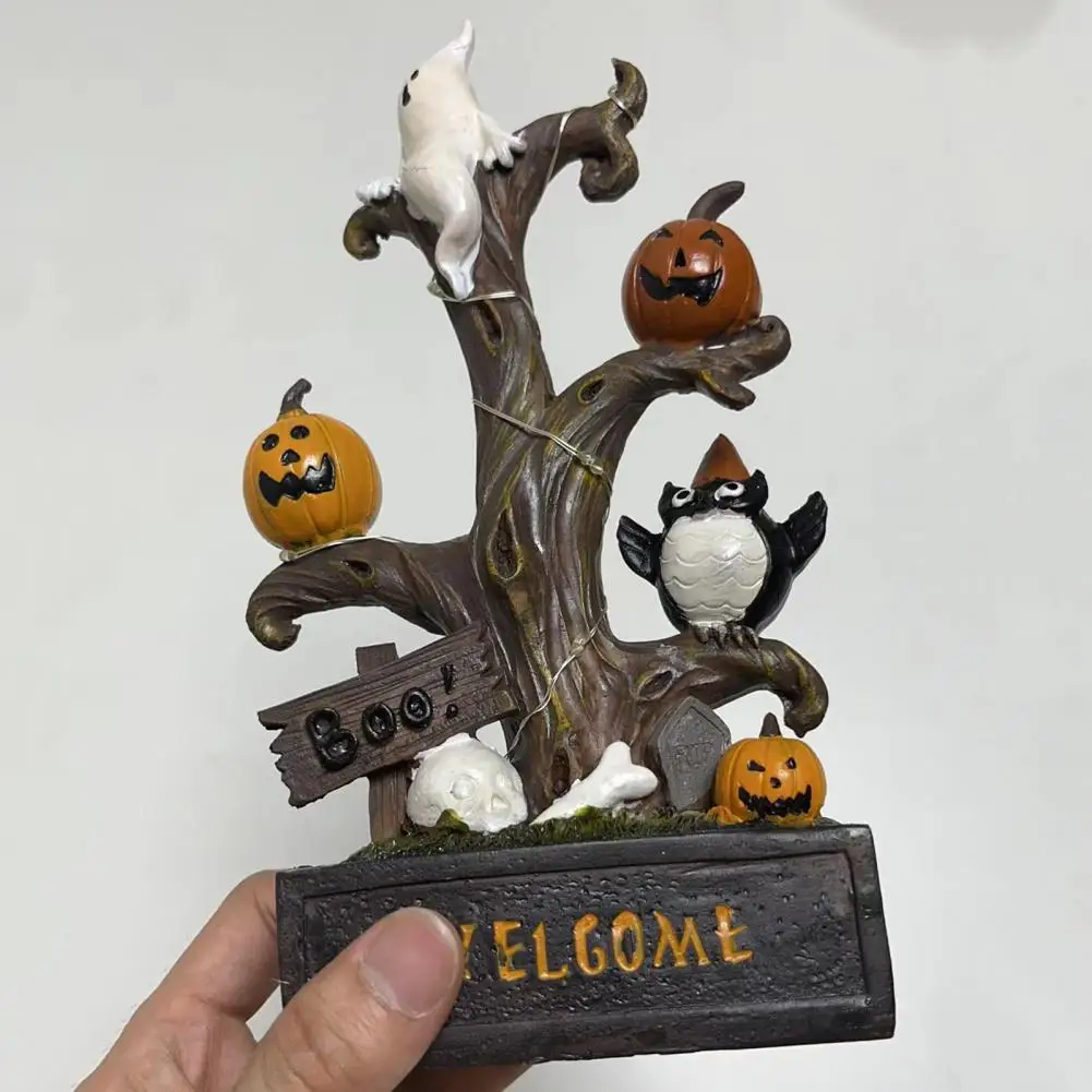 

Resin Halloween Statue Halloween Decoration Pumpkin Ghost Tree Light Statue Resin Stump Branch Ornament LED Table Figurine