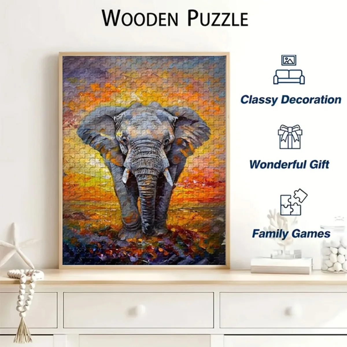 Puzzle con elefante da 500/1000/1200 pezzi per adulti e famiglie - Grande rompicapo sorprendente con cartone spesso e durevole, V