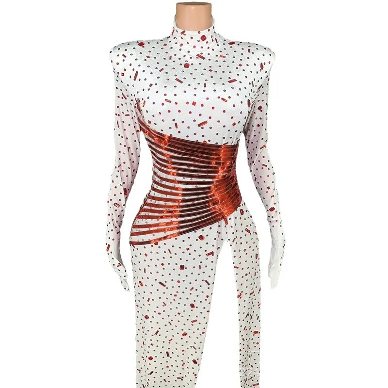 High-end Professional White Cinched Waist High-fork Dress, Annual Meeting Professional Dress, Female Singer High-end Atmosphere