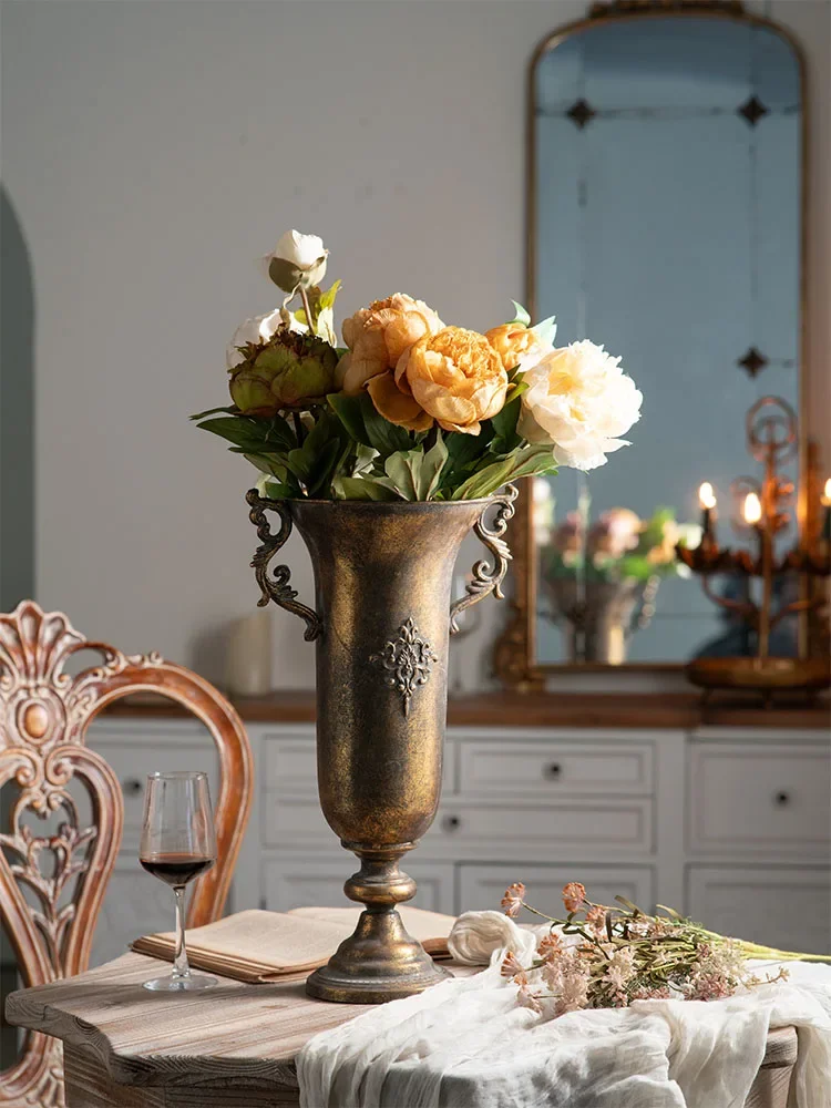 Luxury Gold Metal Floor Vase | 54cm/48.5cm Vintage Trophy Urn | Wedding & Home Centerpiece with Embossed Design