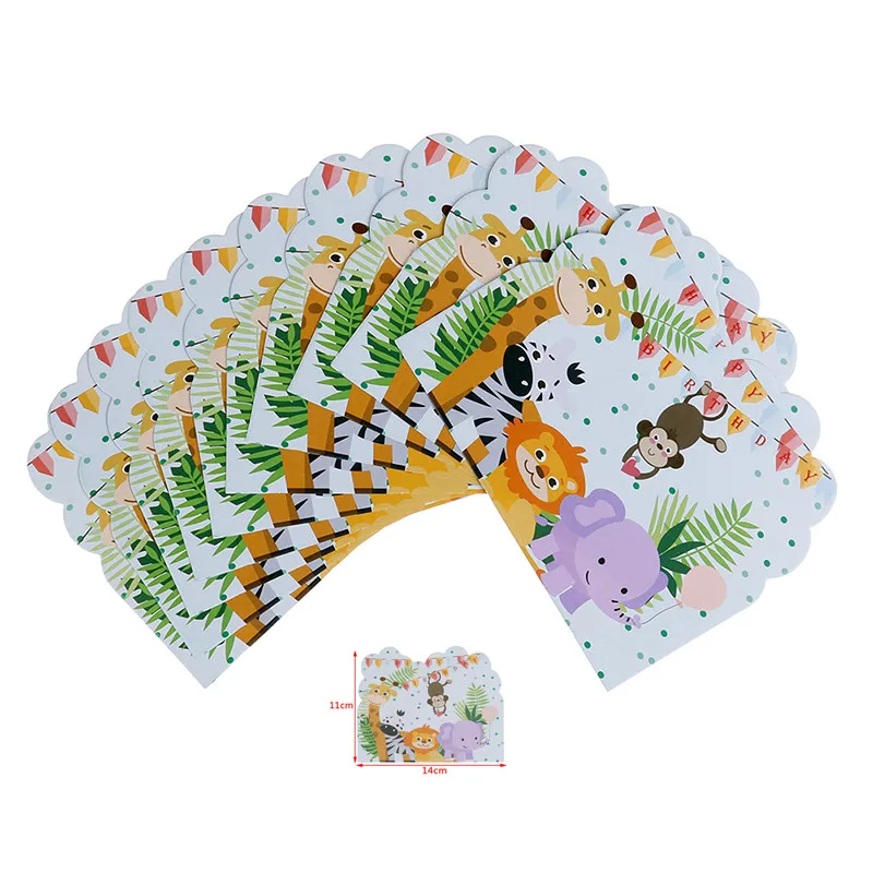 10Pcs Forest and Animal Motifs Cartoon Safari Theme Invitations Cards Kids Birthday Wedding Party Invitations