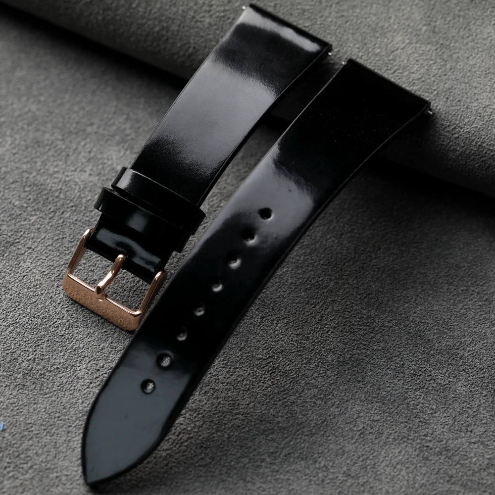 Handmade Head Layer Cowhide Leather Strap 18 20 22MM, Genuine Leather Soft Quick Release, Black Men\'s Bracelet