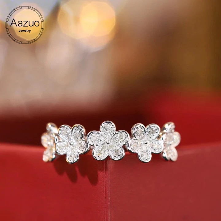 Aazuo Genuine 18K AU750 White Gold Rings For Women Natrual Diamonds Blooming Plant Anniversary Wedding Gifts Chic Fine Jewelry