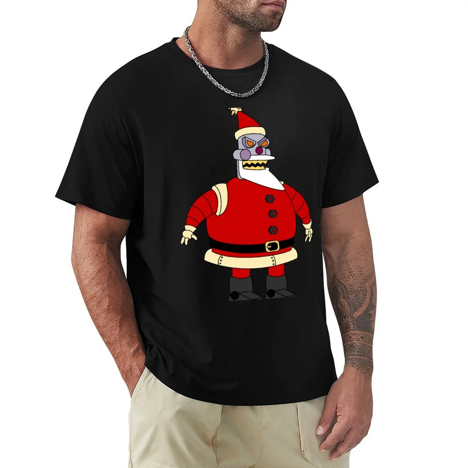 Santa Claus Bot T-Shirt Basic Plain Short Sleeve Crew Neck Tee