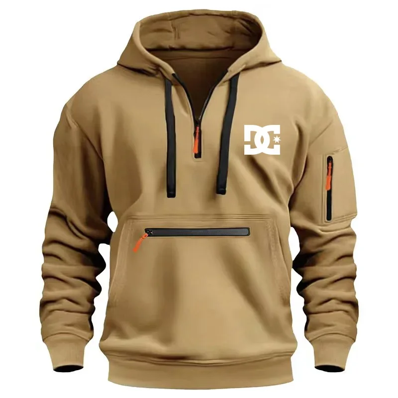 2024 New Spring and Autumn Men's Hooded Warm Jacket Multi-sleeve Zipper Hooded Warm Sweatshirt