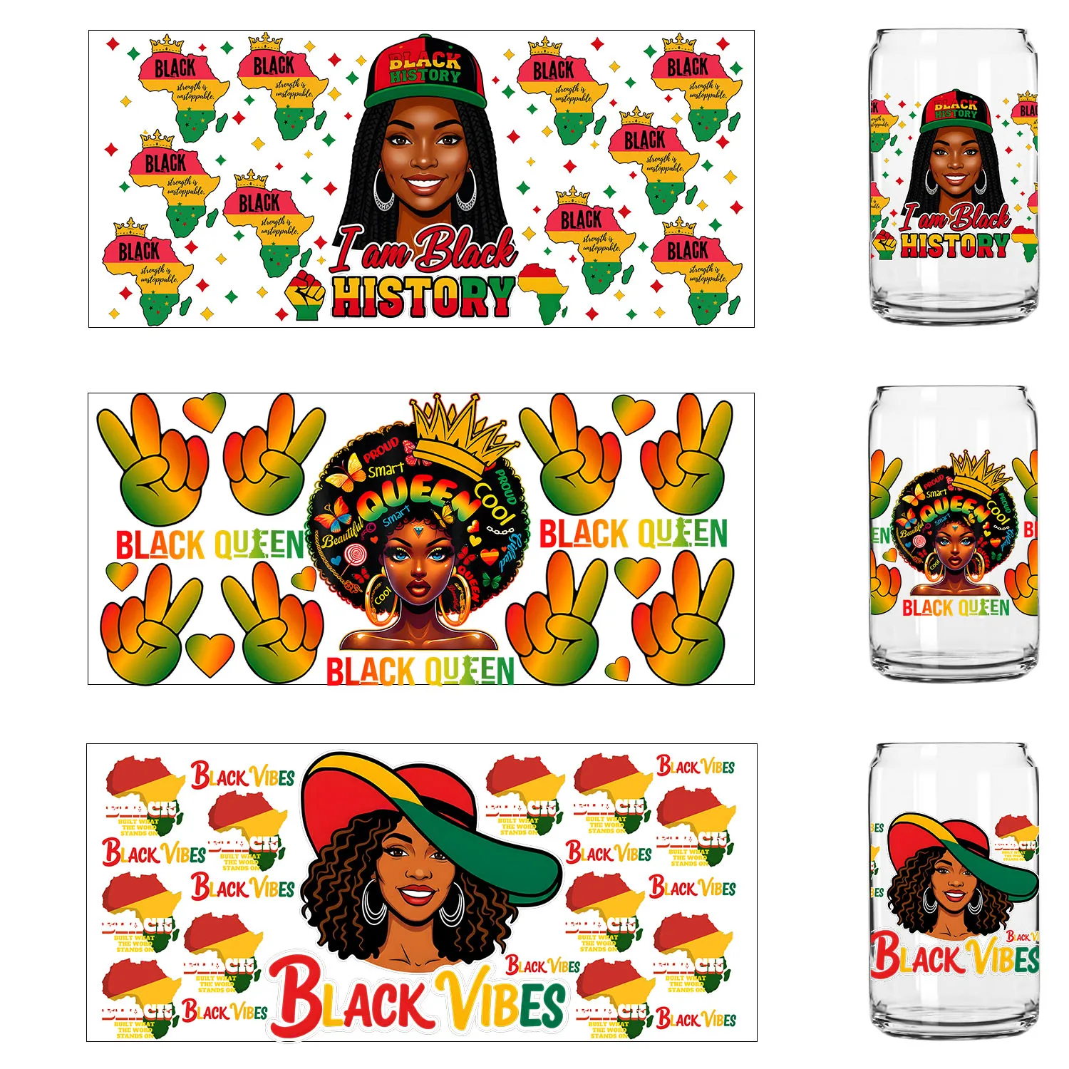 Black women Juneteenth UV DTF Transfer Sticker Party DIY Decals 3D transfers uvdtf tumbler seal stickers 16oz uv dtf cup wraps