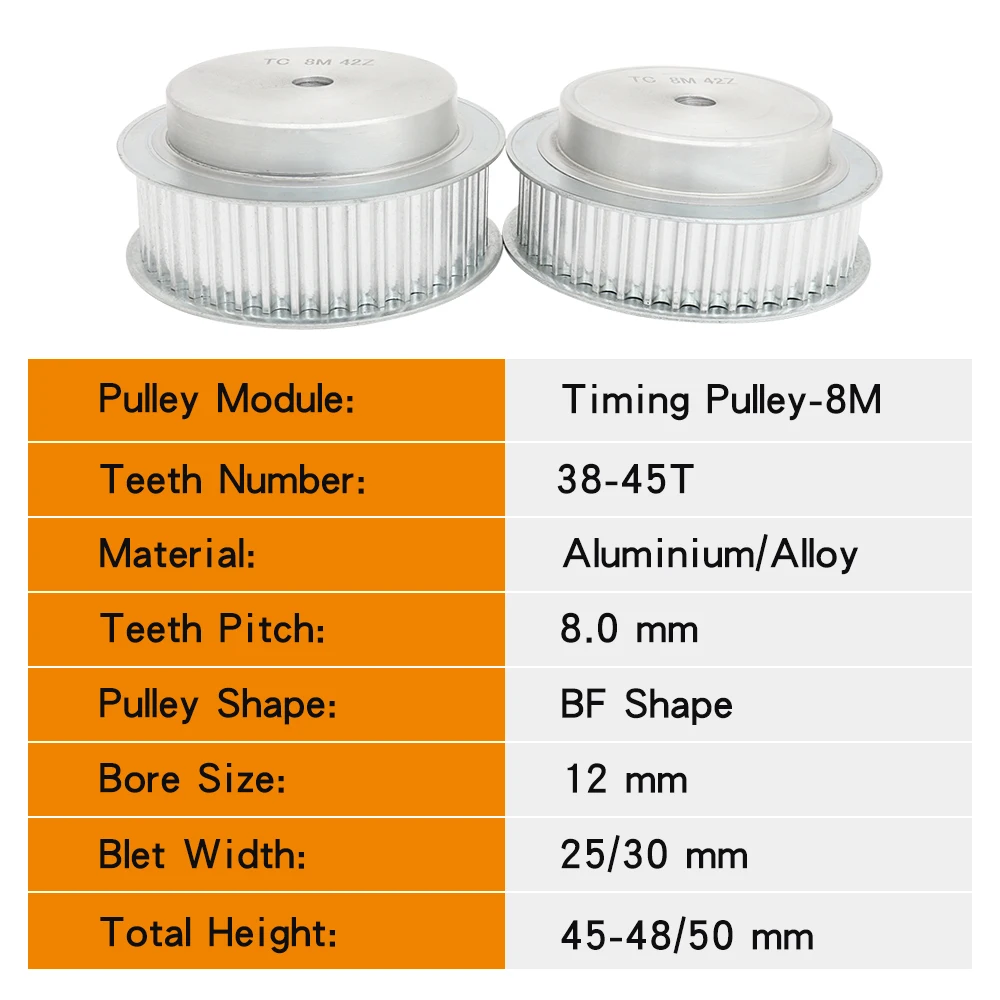 Imagem -03 - Polia da Liga M38t 39t 40t 42t 44t 45t Tamanho do Furo 12 mm Passo dos Dentes mm para Largura do Timing mm m Cinto