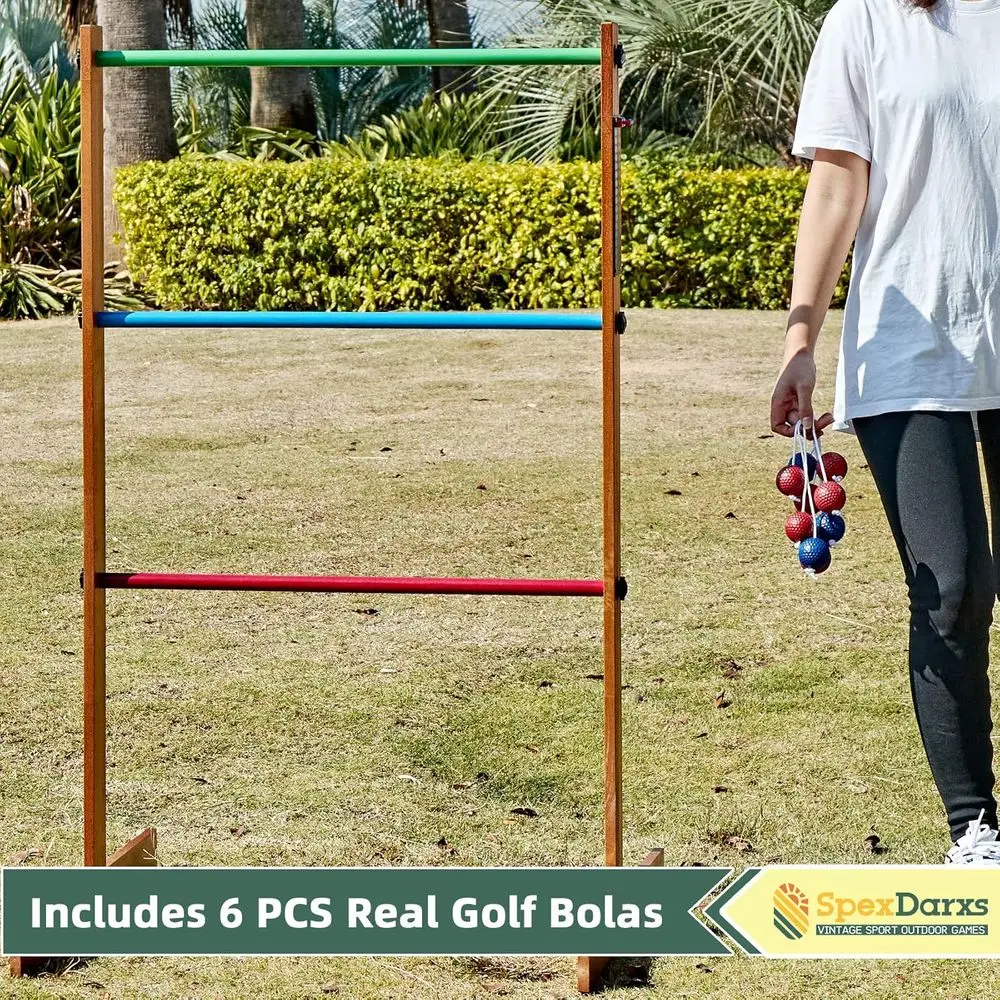 لعبة رمي السلم في الهواء الطلق، مجموعة رمي الجولف الخشبية مع 6 كرات بولاس وحقيبة حمل، ألعاب الفناء الخلفي للمراهقين والكبار وF #6