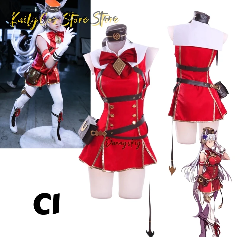 Goud Schip Cosplay Kostuum Pruik Hoed Oren Staart Rode Outfit Academie Uniform Sexy Outfit Voor Vrouwen Halloween Kerst Kostuum