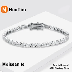NeeTim Full 1.2mm Moissanite Tennis Bracelet for Women Men S925 Silver with Plated 18K Gold Chain Party Engagement Bracelets