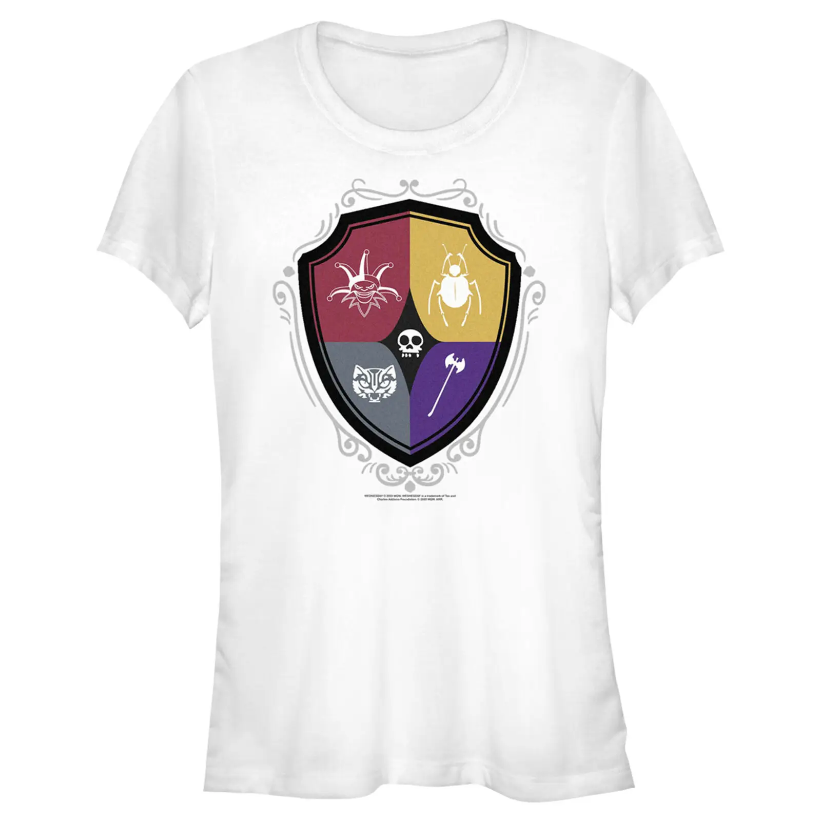 

Junior's Wednesday Icons Crest T-Shirt