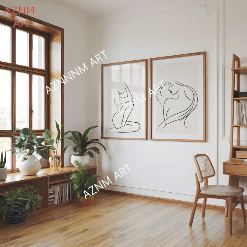 1/2Pcs Woman Line Drawing Print, Modern One Line Wall Art, Female Print, Gallery Wall Set of 2,Wall Art