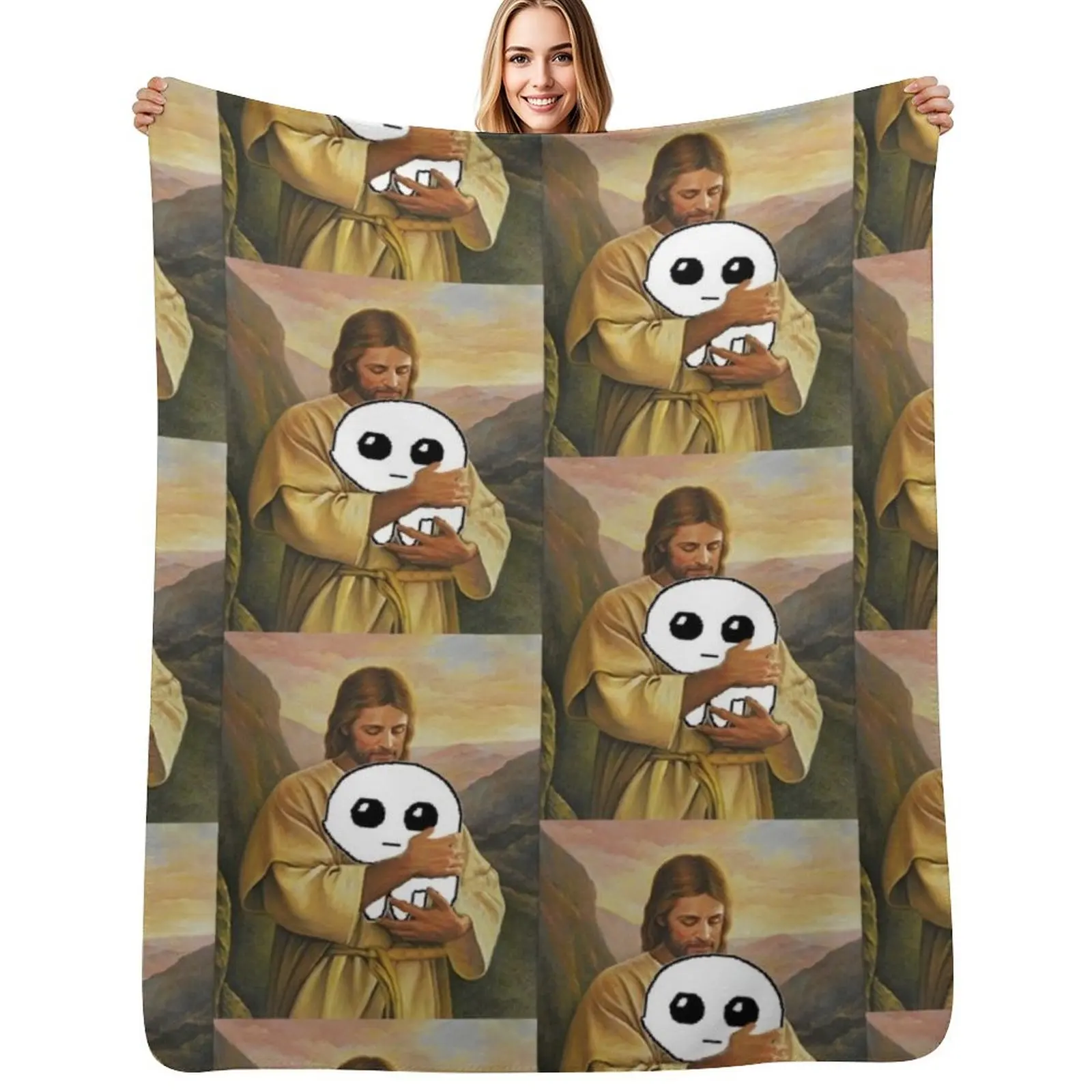 jesus holding autism creature tbh creature Throw Blanket Multi Use Warm Blanket for Living Room Bedroom