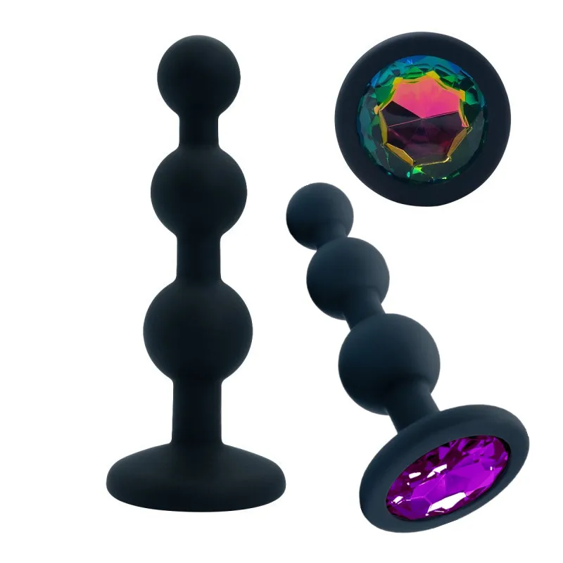 Crystal Diamond Anal Plug 3 Balls Anal Beads Silicone Black Butt Plug Vagina Dilator Ass Trainer Couples Sex Toys For Women Man