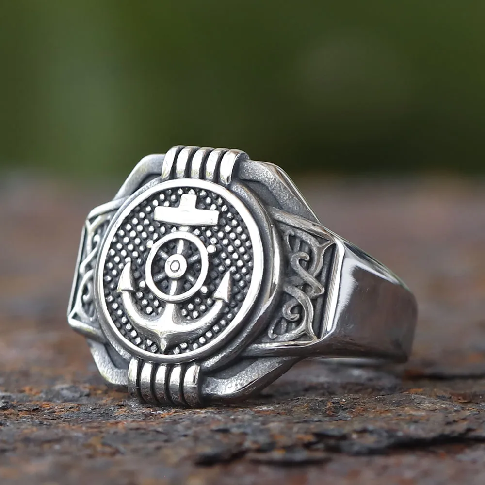New 316L Stainless Steel Vintage rudder biker Ring With anchor Patterns For Men Women Punk Motorcycle Jewelry Party GIFT
