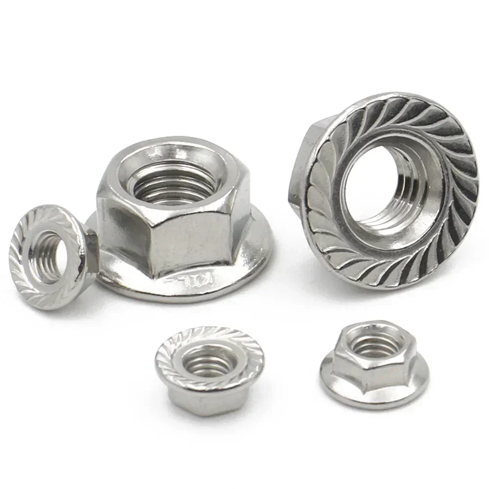 50/20/10Pcs Fixing Nut M3 M4 M5 M6 M8 M10 M12 304 Stainless Steel Serrated Metric  Hex Hexagon Flange Lock Nuts DIN6923