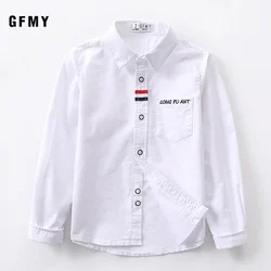 GFMY 2026 Spring 100% Oxford Textile Cotton Lapel Full Sleeve Embroidered Letters Solid Color Fashion Blue Boys Kid White Shirts