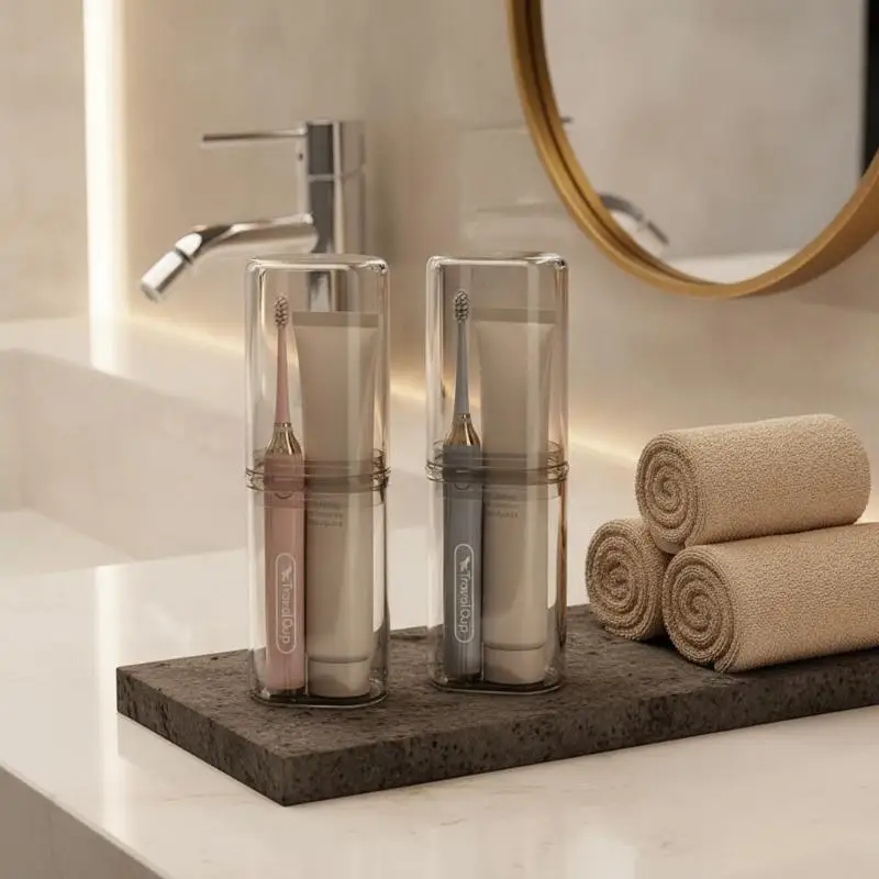 Portable Thickened 2 In 1 Travel Toothbrush Holder Case Clear Large Capacity for Family Travel Camping Use