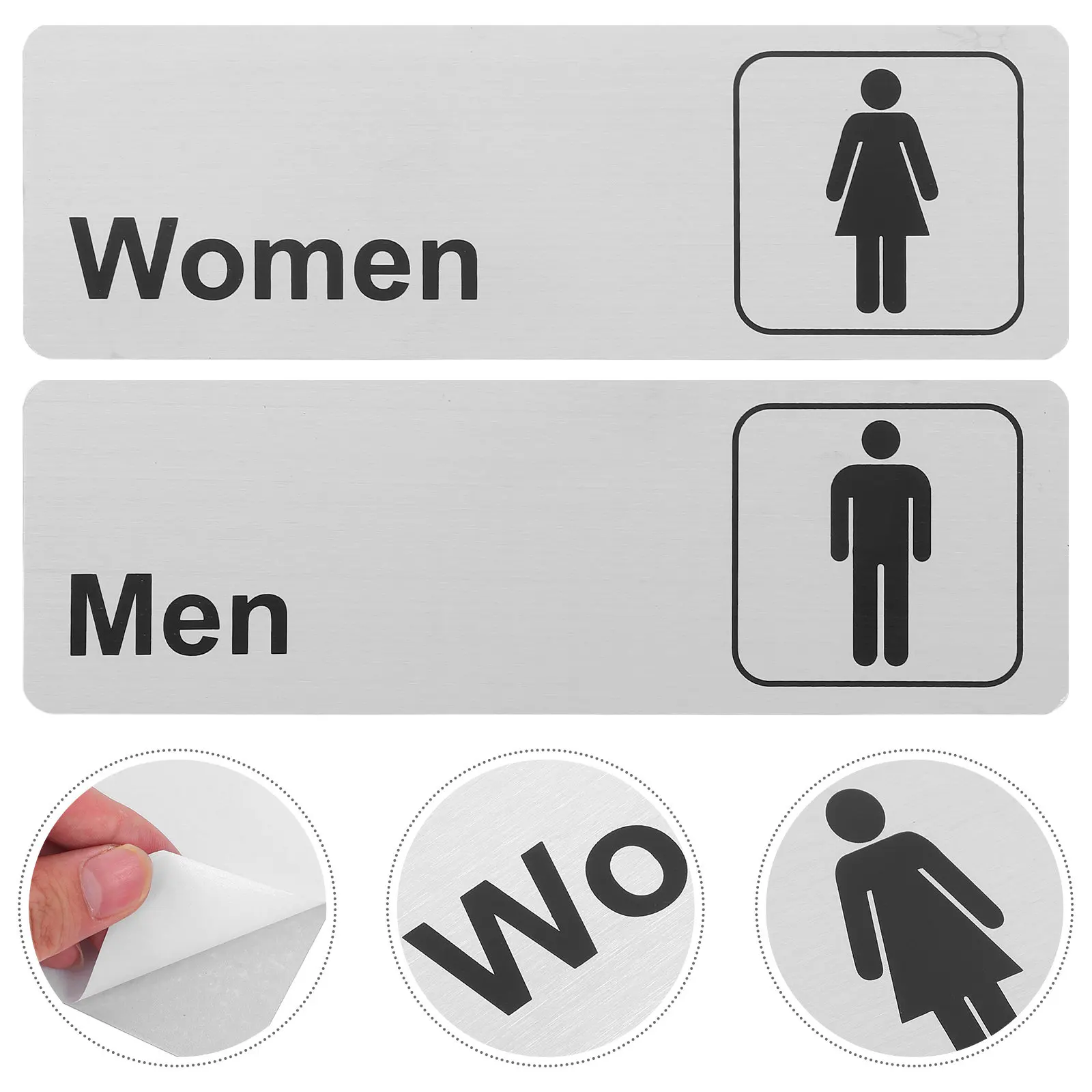 2pcs Aluminum Bathroom Signs Men Women Toilet Door Plates Wall Stickers For Office Public Restroom Washroom Metal