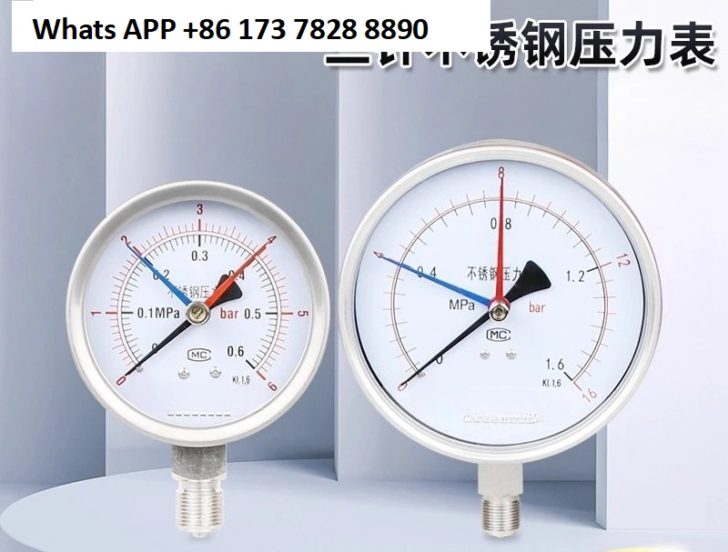 مقياس ضغط ثلاثي الإبر Y100BF من الفولاذ المقاوم للصدأ مقاوم للانفجار ومضاد للتدخل ومقاوم للصدمات سائل/غاز/ضغط الزيت