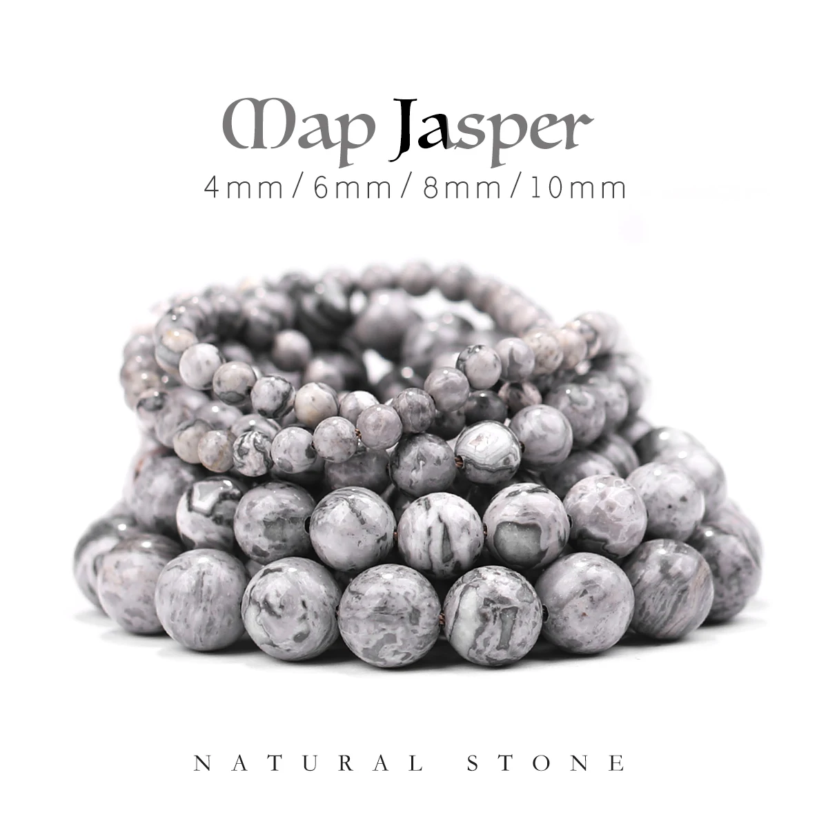 

DIY Beads Natural Stone Map Jasper Round Beads 15" Strand 4 6 8 10 12MM Pick Size For Jewelry Making