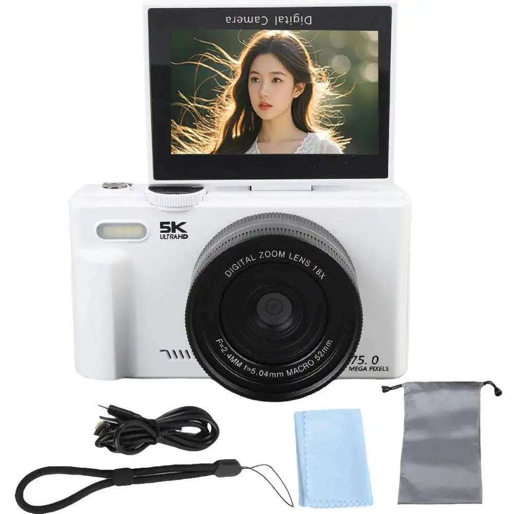 75 MP digitale camera voor fotografie 5K 18X digitale zoom Vintage Vlog videorecorder voor YouTube 180 °   Flip Screen Selfile WiFi