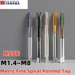 1PCS YAMAWA metric fine teeth Spiral Pointed Tap M1.4 M1.7 M2 M3 M4 M5 M6 M7 M8 0.2 0.25 0.5 0.75 TC50 OX For Stainless Steel