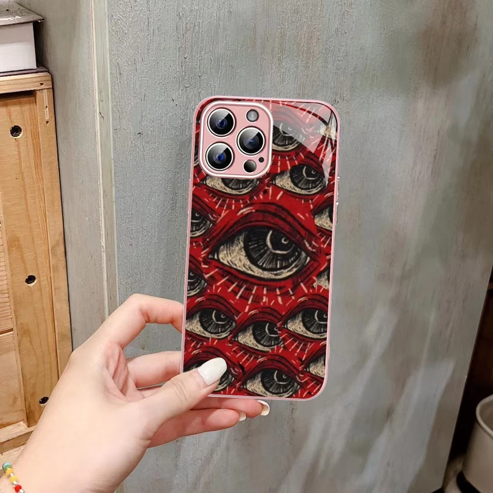 Scary Face Eyes Phone Case Tempered Glass For iphone 14 13 12 11 Pro Mini XS MAX 14Plus X XS XR Cover