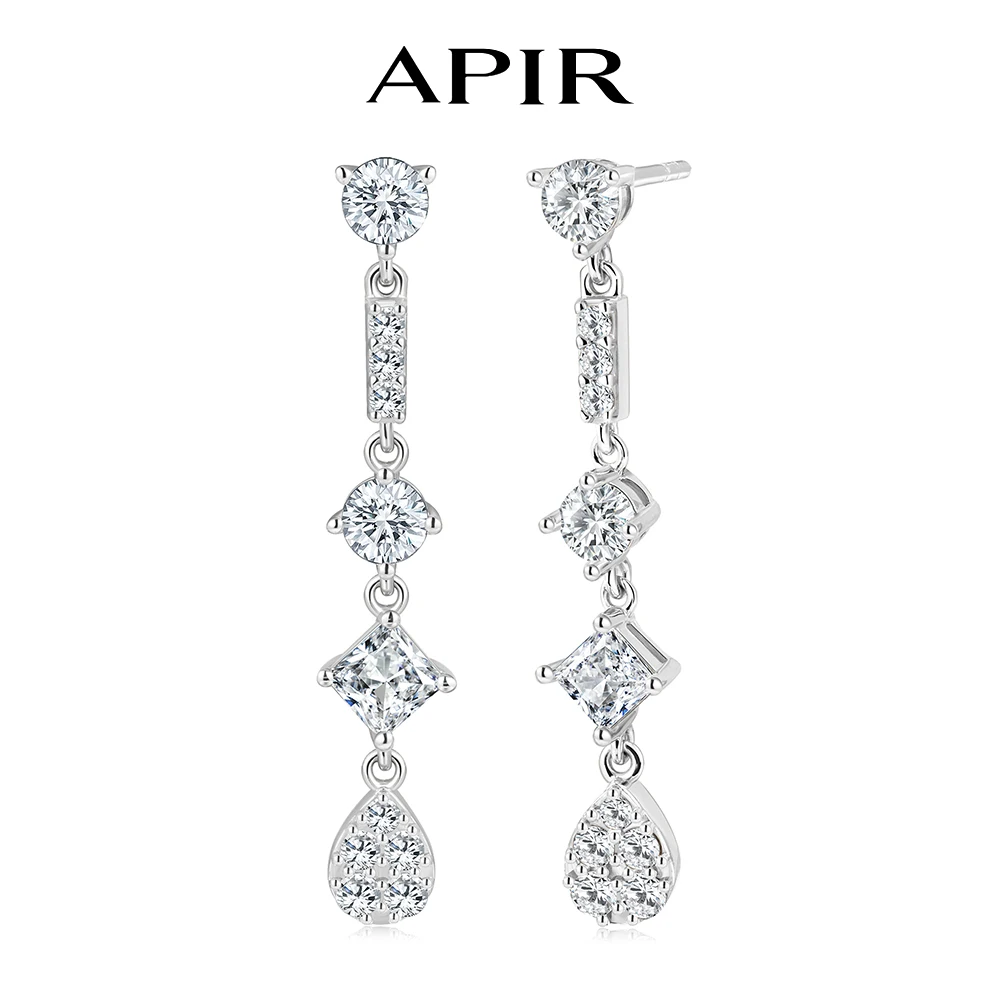 

APIR 35mm Moissanite Diamond Drop Earrings for Women 925 Silver Hypoallergenic Long Linear Dangle Earrings Party Bridal Jewelry