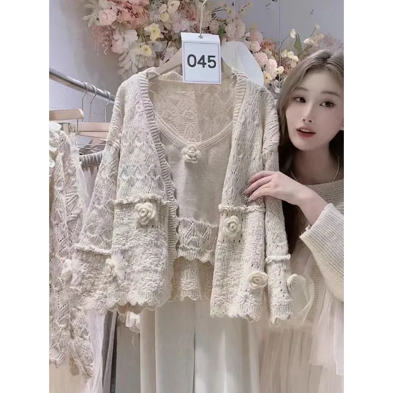 

Luxury Spring Autumn Women's Clothing Knitted Cardigan Floral Sweet Knit Sweater Outerwear Socialite Versatile Layering Piece