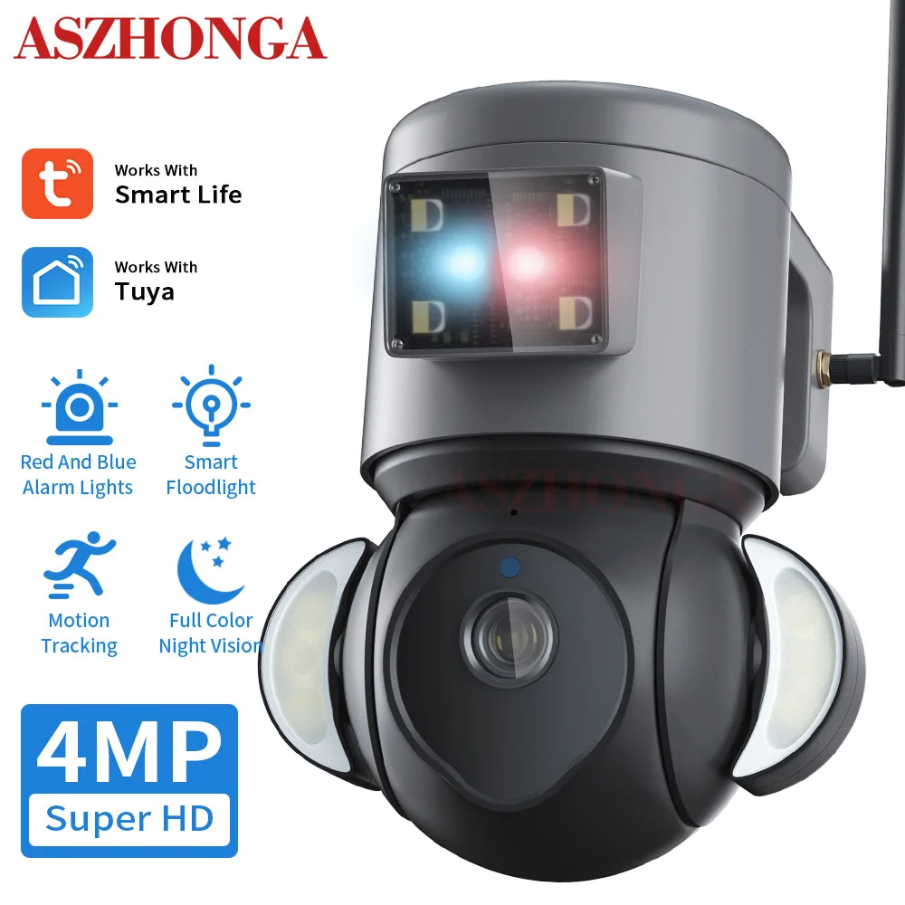 

ASZHONGA TUYA Camera 2K 4MP PTZ 10X Zoon WiFi Security Surveillance Linkage IP66 Auto Tracking Multiple Lens Camera