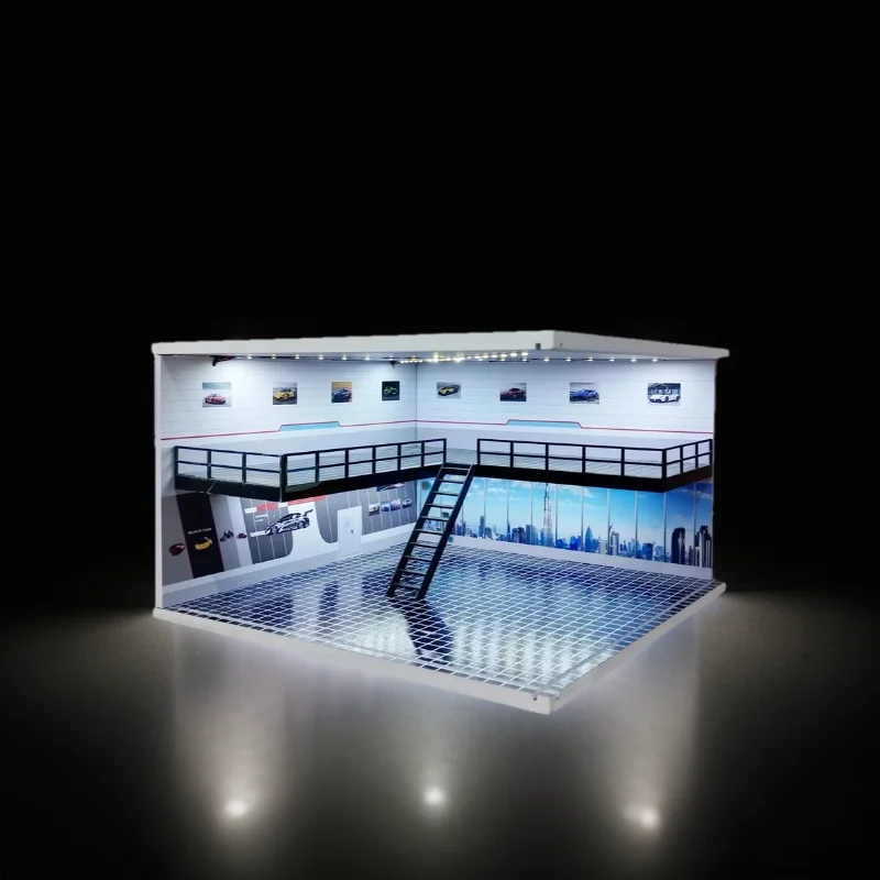 1/64 1/18 1/24 1/32 1/43 Scale Car Garage Diorama Models Set Scene LED Parking Lot Model for Matchbox Hot Wheels Collection