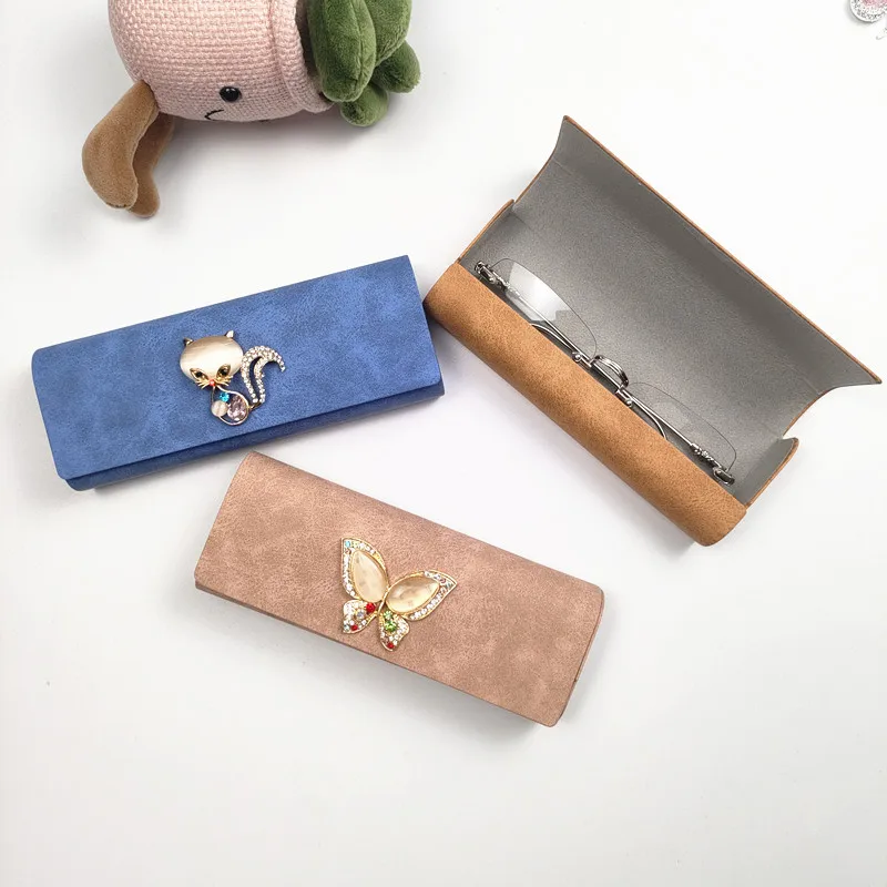 Женский портативный чехол для очков из искусственной кожи с бриллиантами, антистрессовый модный ящик для хранения солнцезащитных очков, аксессуар B3