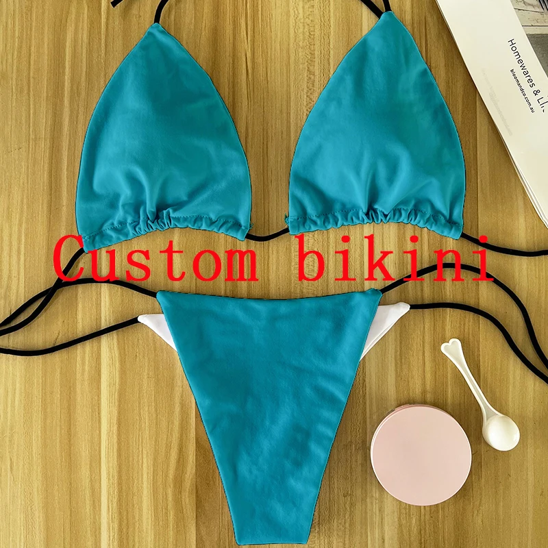 Interessante pessoal 3D personalizado impresso Swimwear, sutiã acolchoado push-up, tanga maiô de duas peças, terno de biquíni personalizado DIY