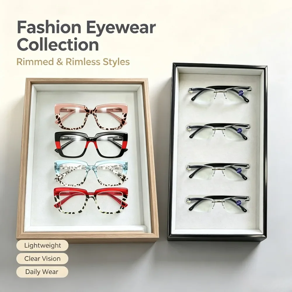8 Pairs of Reading Glasses, Unisex Ultra-light Reading Glasses, with 1 Suede Storage Bag and Glasses Cloth, Suitable for Home, Office and Car, Recommended As Christmas and Halloween Gifts, Random Colors