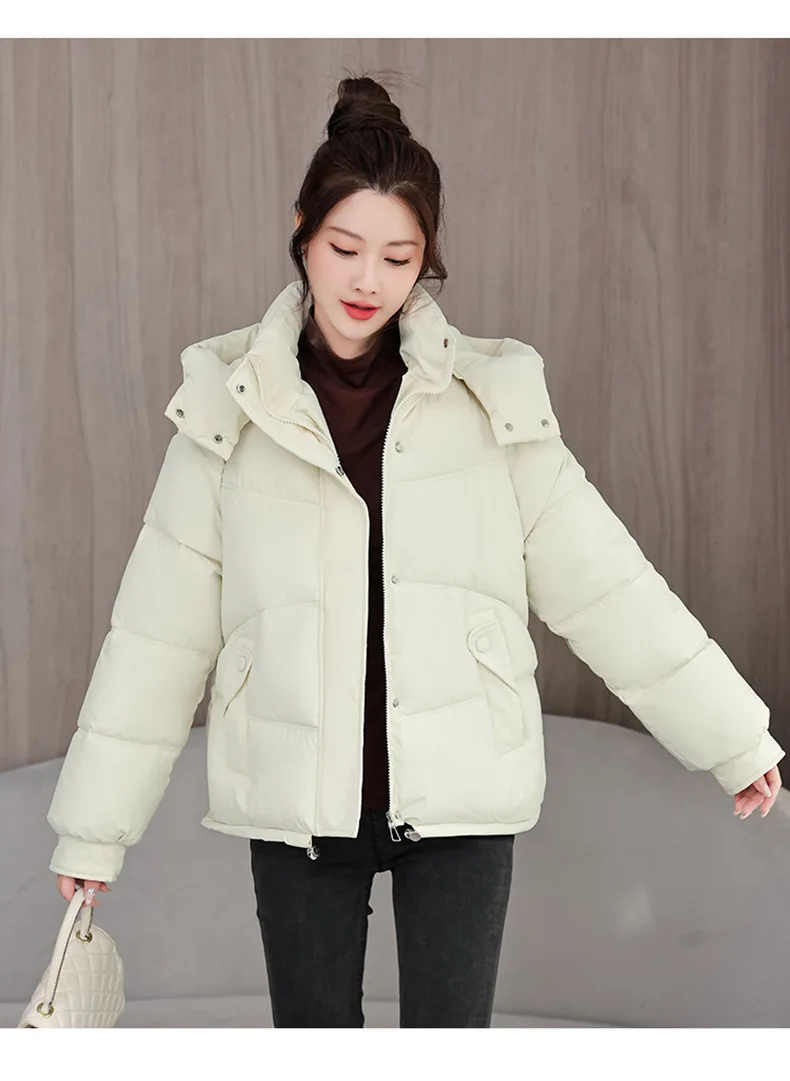 Winter Thick Puffer Coat Women Zip Up Windproof Russian Cold Weather Snow Jacket Detachable Hooded Outerwear Candy Color New