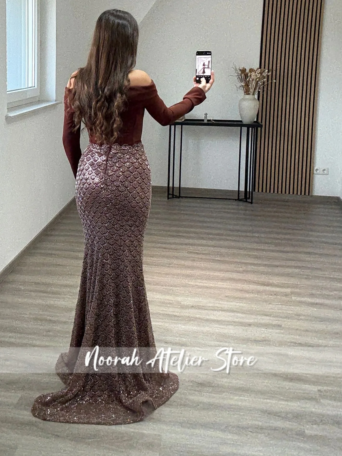 Sparkly Brown Prom Dress For Women Trumpet Crystals Slit Pleated Evening Gowns Vestido De Formatura Party Customized