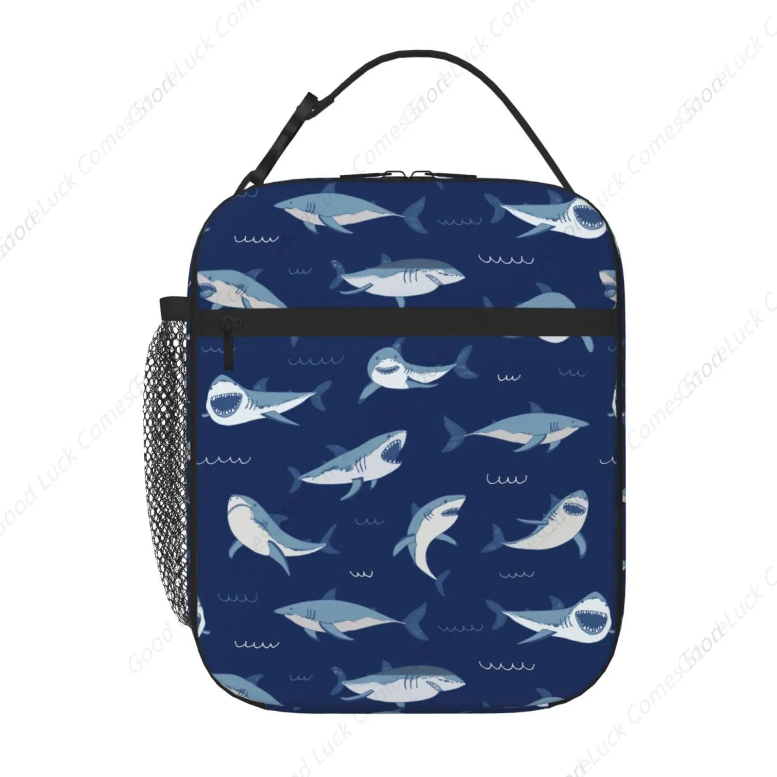 Shark Dark Blue Insulated Lunch Bag,Kids Lunch Box For Girls Boys Teen,Kid Lunch Box Containers Cooler Bag With Front Pocket