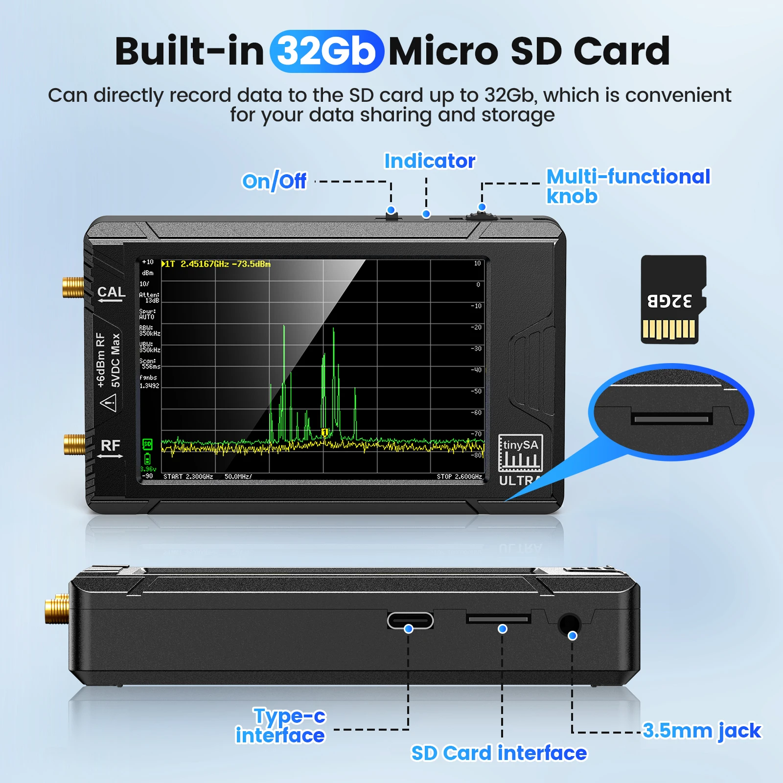 Imagem -05 - Analisador de Espectro Minúsculo Tinysa Ultra Display 100khz a 5.3ghz com 32gb Versão do Cartão V0.4.5.1 Rede Interna Lan Tester Novo