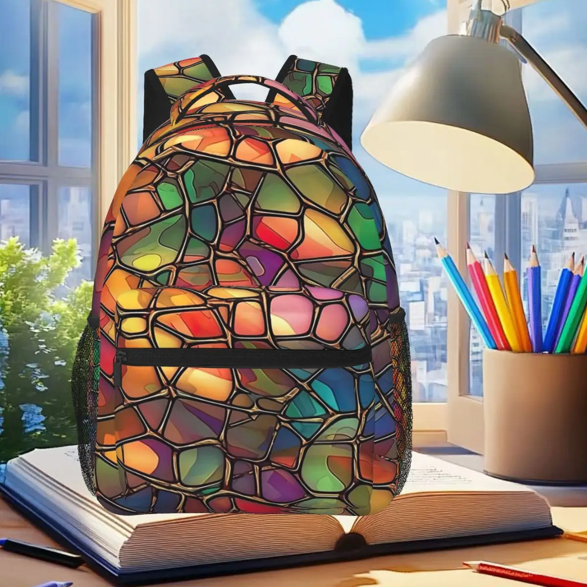 Abstract Stained Glass Tree Design Backpack Student Boys Girls BookBag Kids School Bag Computer Shoulder Bags for Men Women
